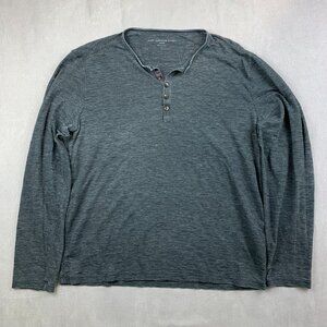 John Varvatos Luxe Men Shirt Large Gray Heather Henley Long Sleeve Marled Luxury